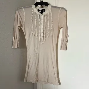 Young Fabulous & Broke Sheer Ribbed Henley Tunic Distressed Boho Style Large thumbnail 5
