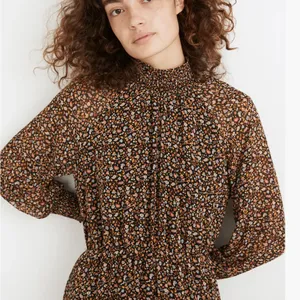MADEWELL (Re)sourced Georgette Smocked-Neck Midi Dress‎ Folktale Paisley Black M thumbnail 4