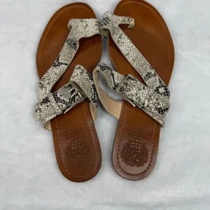 Vince Camuto VP-TADD Snakeskin Print Leather Thong Sandals Tan Cream Womens 7M‎ thumbnail 6