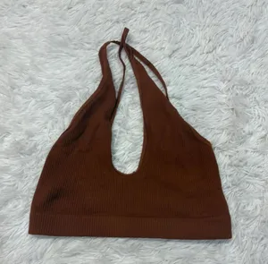 Free people intimately seamless Rust Brown Ribbed Halter Bralette thumbnail 1