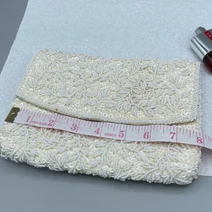 Vintage cream satin beaded clutch thumbnail 3
