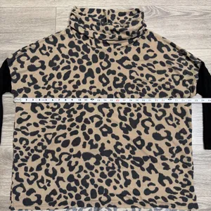 Honeyme Curvy XL Tunic‎ Top Leopard Print Cowl Neck Black Colorblock Sleeve USA thumbnail 5