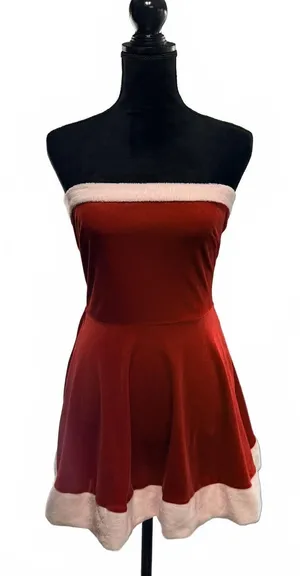 Christmas Red velour Santa dress Tube Mini Dress - Sexy Aesthetic - Size S thumbnail 1