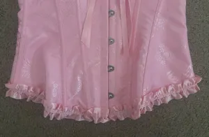 Pink Strapless Corset Top, Bustier Shapewear, Lace Waist Push Up thumbnail 10