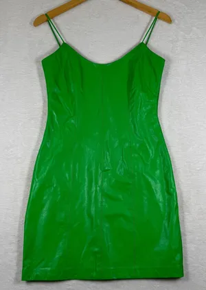 Amanda Uprichard Emilee Faux Leather Mini Dress Green‎ Sleeveless Sweetheart S thumbnail 1
