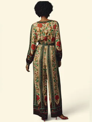 Farm Rio x New Anthropologie Cotton Boho Floral Jumpsuit Long Sleeve S-S thumbnail 3