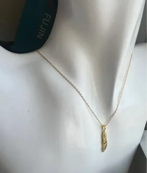 18k gold filled 925 Sterling silver necklace feather pendant link chain thumbnail 6