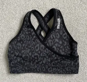 Gymshark Sports Bra Athletic Supportive Black Cheetah Print Cross Back Women's M thumbnail 1
