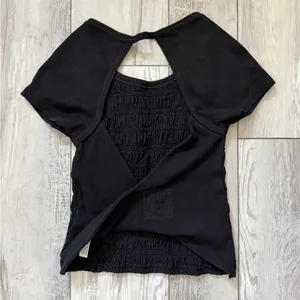 Free People FP Movement Final Mile Smocked Open Back Tee Black size xs thumbnail 11