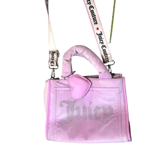 Juicy Couture Velour Rhinestone Mini Tote Y2K Pink Crossbody Bag Charm Coquette thumbnail 5