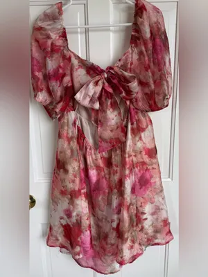 Lulus Darling Aura Pink Floral‎ Organza Babydoll Mini Dress XL thumbnail 2