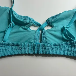 Aerie • NWT Shimmery Crinkle Lace Up Scoop Bikini Top “Springs” Turquoise Blue thumbnail 10