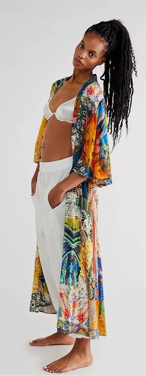 Free People Violet Duster Kimono Cardigan Size XS Colorful Printed Graphics thumbnail 1