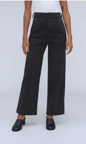 Everlane Womens The Organic Wide-Leg Pants Twill High Rise Stretch Black 0 thumbnail 1
