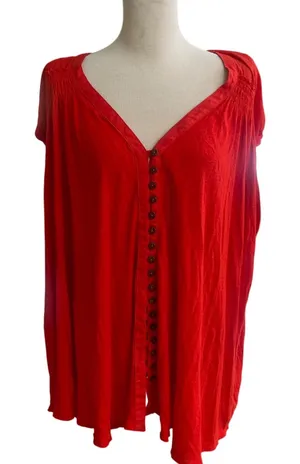 Free People Red Linen Blend Smocked Button Front Tunic Top boho Womens Small thumbnail 1