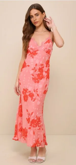 LULU's Floral Romantic Sexy Flowy Wedding Chic Resort Vacation Lace Maxi thumbnail 1