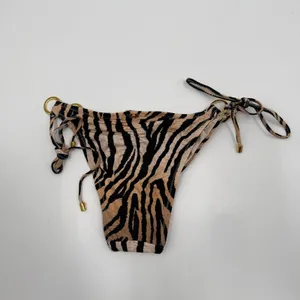 PQ Swim Bikini Bottom SZ Small NWT Cleo Link TieSide Teeny Tiger Print Gold Ring thumbnail 4