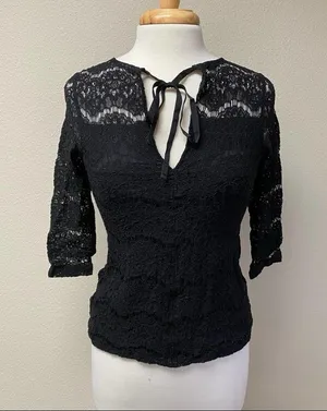 H&M Sheer Lace 3/4 Sleeve Top Black S thumbnail 84