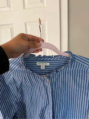 Free Assembly Blue Plaid Shirt Rhinestone Button Blouse Top thumbnail 7
