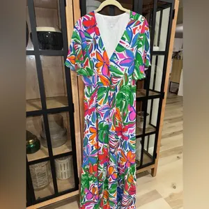 Sugarlips colorful maxi dress Paradise Falls Button Down Flutter sleeve tropical thumbnail 3