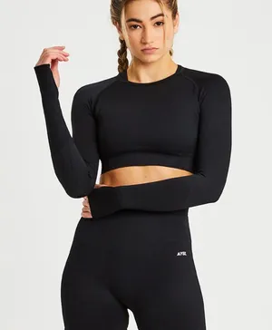 AYBL Black Long Sleeve Crop Top thumbnail 1