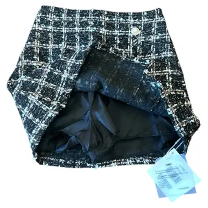 NWT J.ING Chic Black White Gold Tweed Plaid Sequins Mini Skort Skirt Size S thumbnail 3