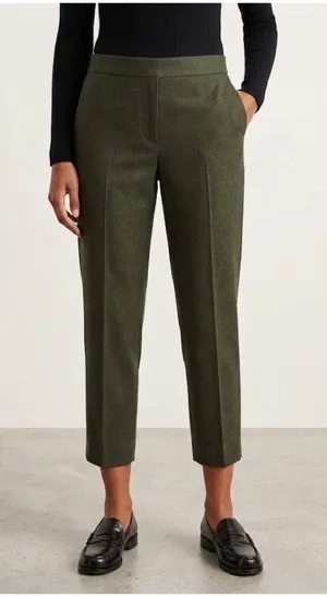 NWT Theory Treeca Pull-on in Hunter Green Sleek Flannel Wool Taper Crop Pants 10 thumbnail 1