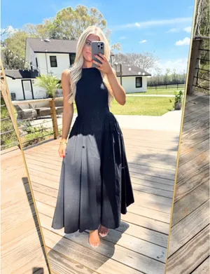 Black poplin sleeveless midi dress thumbnail 3