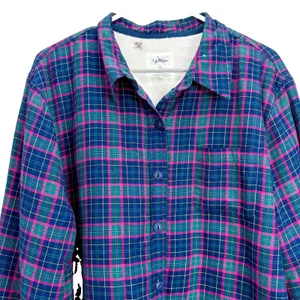 LL Bean Colorful Plaid Sherpa Fleece Lined Flannel Shirt Jacket Shacket Size XL thumbnail 3