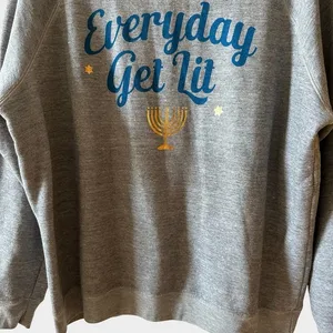 Wildfox Gray Hanukkah Cozy Girl Sweater Everyday Get Lit Menorah Graphic Large‎ thumbnail 4