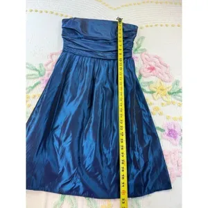 Vtg Handmade Dolly Woodruff Blue Iridescent Strapless Ruched Cocktail‎ Dress thumbnail 3