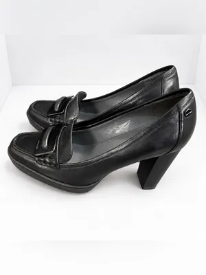 Vintage 90s Calvin Klein Black Leather Square Toe Loafer Pumps Y2K Block Heels thumbnail 5