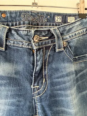 Y2k Miss Me Dark Blue denim cowgirl embellished Bootcut boho Jeans thumbnail 4