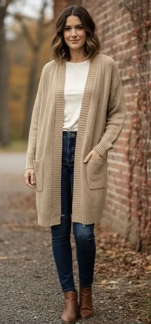 GAP Taupe Textured Cotton Open Front Longline Cardigan Sweater Size M NWT thumbnail 1