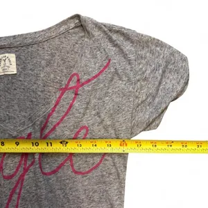 American Eagle Vintage T Burnout Tee Gray Pink Y2K 2000s Deep V Neck thumbnail 4