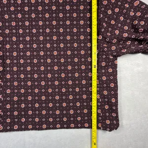 Loft Women Burgundy Floral Medallion Puff Sleeve Textured Blouse Size L thumbnail 8