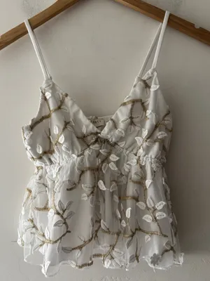 Thirty Thirty White and‎ Gold Romantic Floral Cami Top thumbnail 1