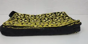 Vintage Retro Womens Bag Black Gold Beaded Studded Corduroy Purse Hong Kong thumbnail 5
