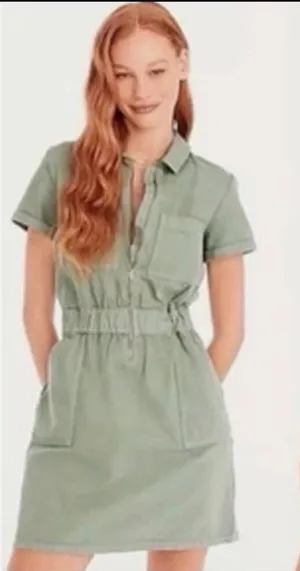 J.Crew Utility Shirt Dress‎ Size 8 Green Zip Front thumbnail 1