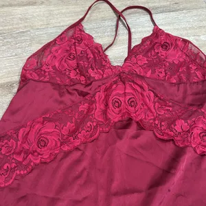Elegant Red Lace Sleepwear Set - satin - XXL thumbnail 2