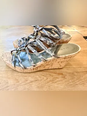 Marc Fisher Snake Skin Faux Leather Strappy Wedge Sandals Women US 8 Gold Rings thumbnail 4