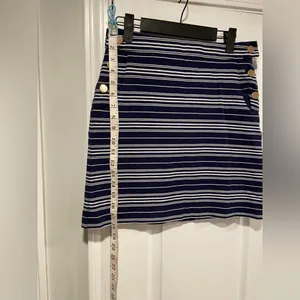 Loft Size 4 Navy Blue White Sailor Stripe Gold Button Cotton Stretch Mini Skirt thumbnail 4