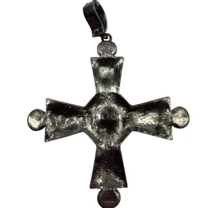 Vintage Cross Pendant W/ Blue & Turquoise Stones Antique Silver-Tone Finish A432 thumbnail 2