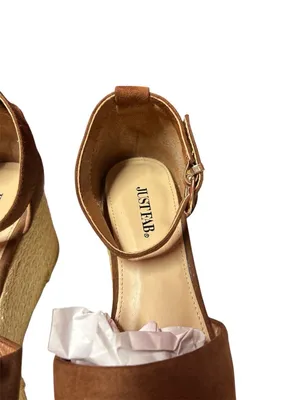 JustFab Weekend Days brown suede espadrille platform wedge sandals. Size 8 thumbnail 5