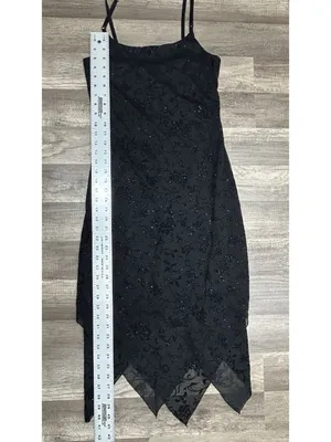 Vtg Black Velvet Burnout Midi Dress Medium Floral handkerchief hem Whimsigoth thumbnail 9