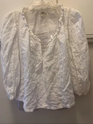 Max Studio White Gauze Peasant Blouse with Lace Insets thumbnail 1