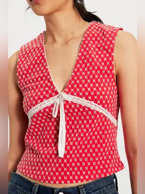 NWOT Free People Good Graces Top - red combo - XS thumbnail 3