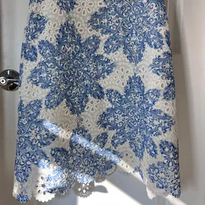 Anthropologie Eva Franco Blue White Starflower Scalloped Lace Mini‎ Dress Size 2 thumbnail 4
