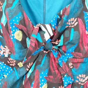 Eva Franco Tropical Sweetheart Tie‎ Front Puff Sleeve Blouse 4 Midnight Jungle thumbnail 7