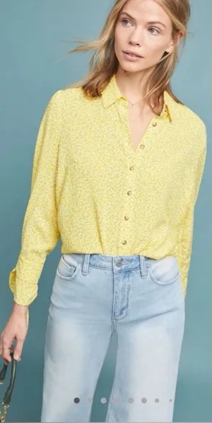 Maeve Anthropologie Blithe Yellow Patterned Button Down ✨ thumbnail 1